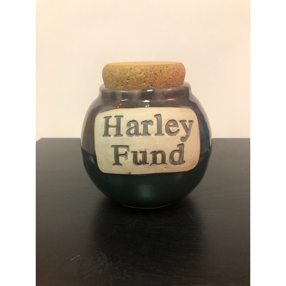 Harley Davidson Fund Stoneware Jar Bank With Cork Stopper